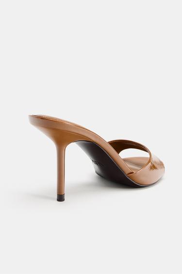 SANDALES À TALONS EFFET VERNIS - Marron clair de Zara - Image 3
