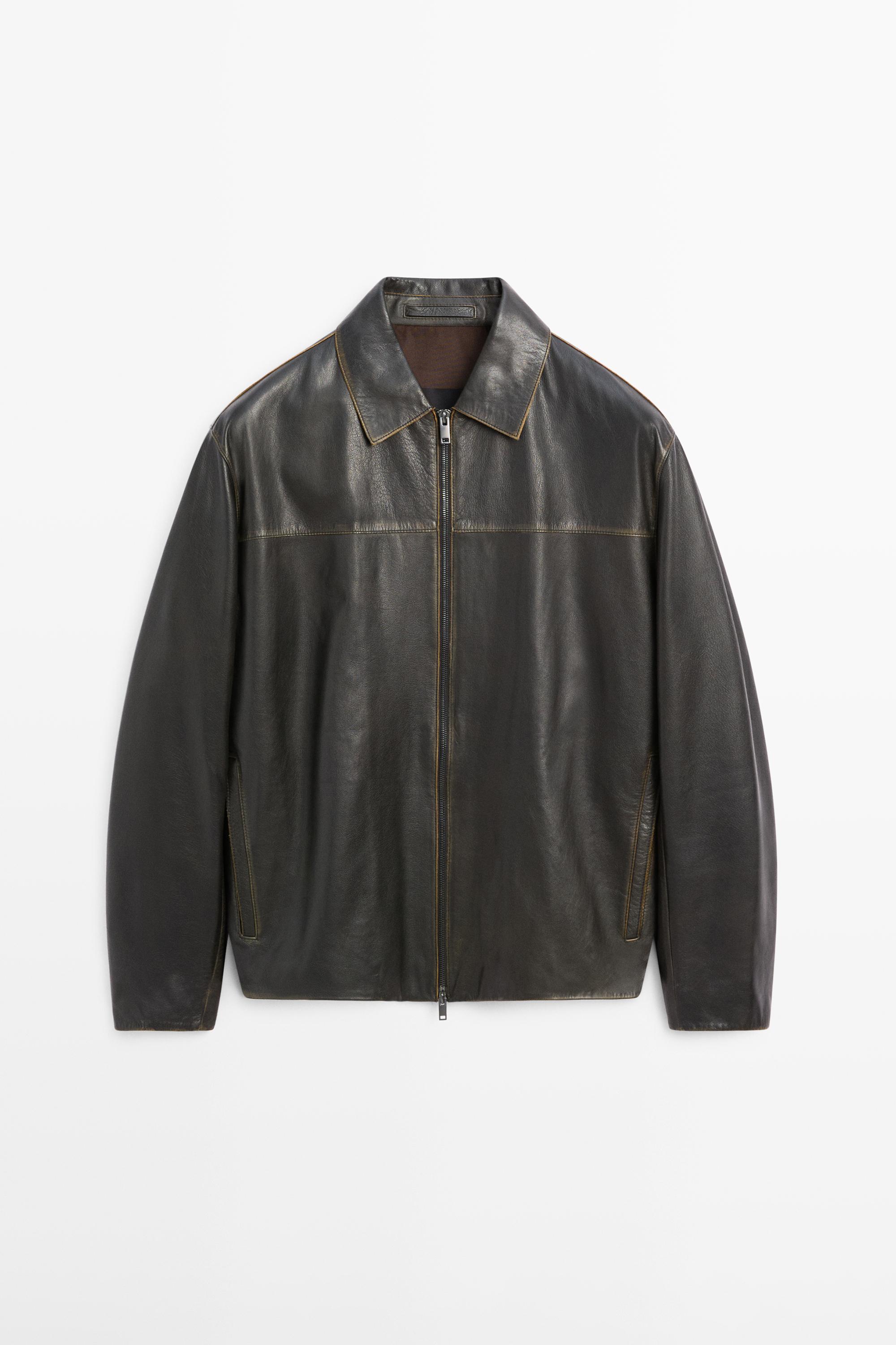Distressed effect leather jacket