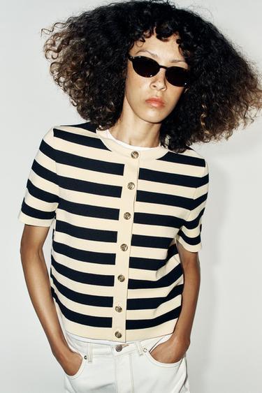 CHAQUETA PUNTO RAYAS MANGA CORTA - Rayas de Zara