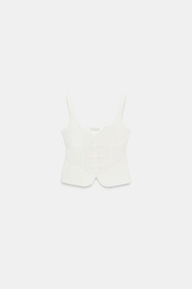 TOP À BRETELLES ET ALAMARES - Blanc cassé de Zara - Image 6