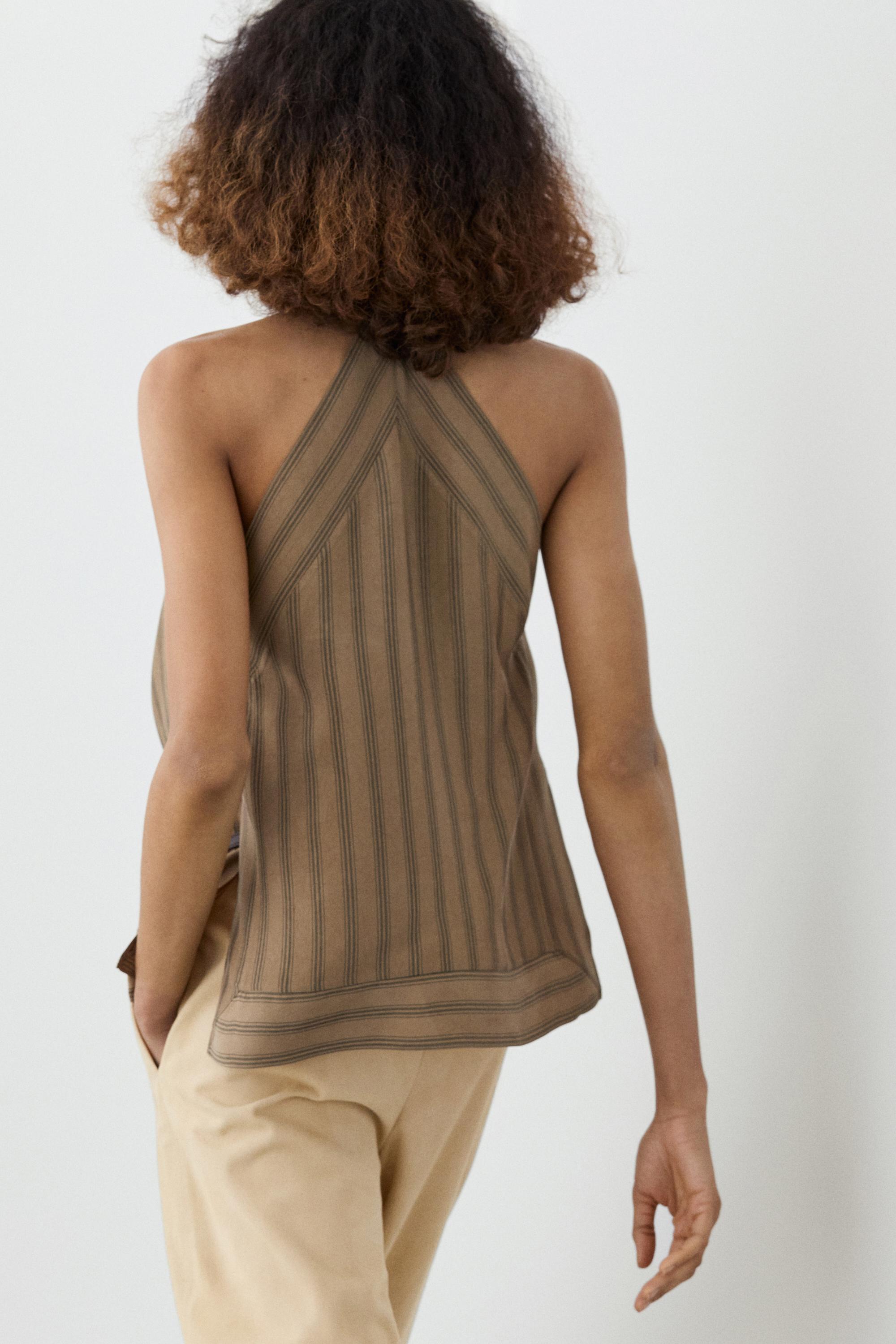 Striped top with cowl neckline