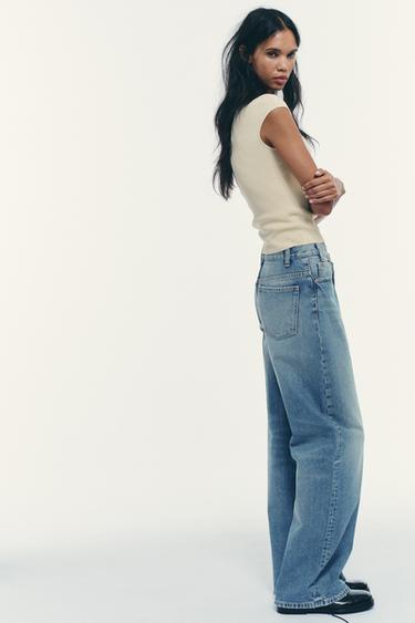 TRF WIDE LEG JEANS MED HØJ, KRYDSET TALJE - blå fra Zara