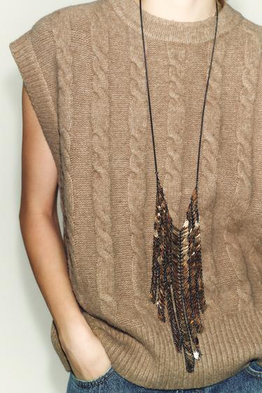 TOP GILET EN MAILLE TORSADÉE - Camel clair de Zara - Image 3