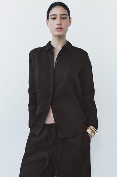 ZW COLLECTION 100% LINEN SHIRT - Brown by Zara