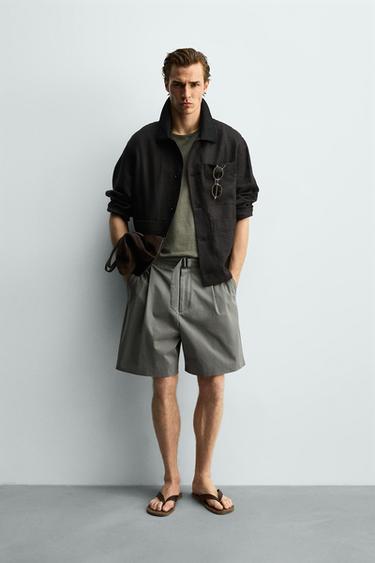 QUẦN SHORT RELAXED FIT XẾP LI KÈM THẮT LƯNG - Kaki từ Zara - Hình ảnh 0