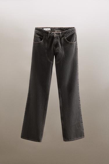 JEANS TRF WIDE LEG MIT NIEDRIGEM BUND UND NÄHTEN - Dunkelbraun von Zara