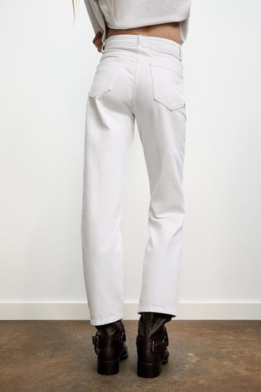 Zara TRF MOM FIT HI-RISE JEANS - White