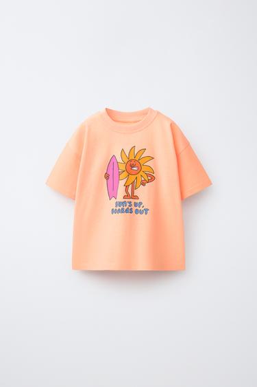 NEON PRINTED T-SHIRT - Neon orange by Zara
