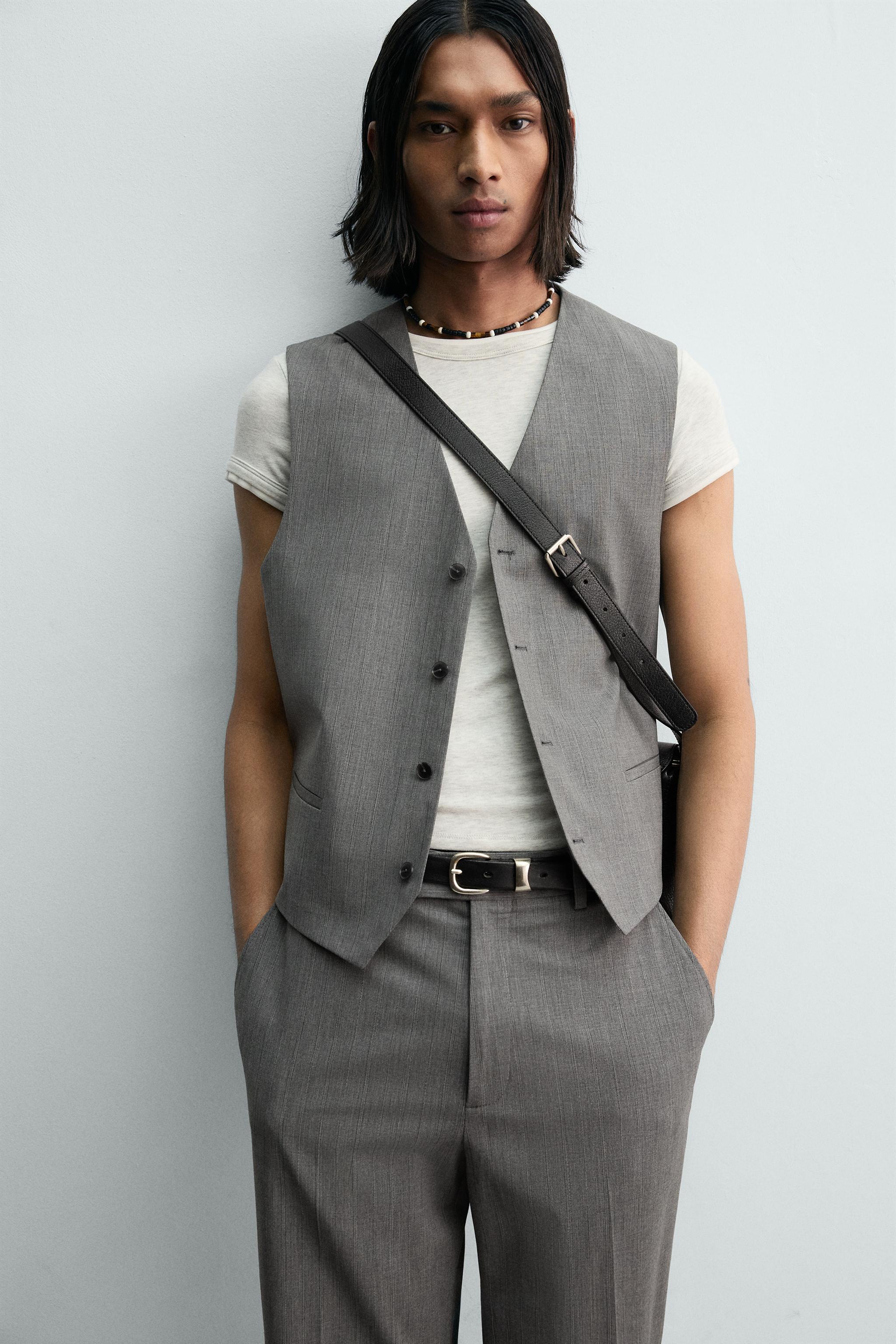 TEXTURED STRIPED SUIT VEST