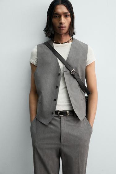 GILET DE COSTUME STRUCTURÉ À RAYURES - Gris de Zara - Image 5