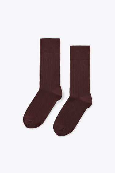 WOOL BLEND RIB SOCKS - Burgundy by Zara