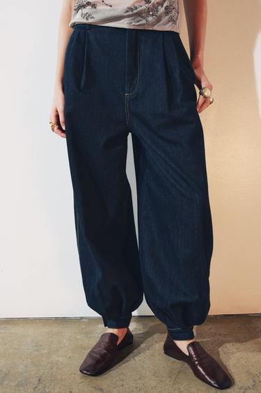 ZW COLLECTION DENIM BALLOON TROUSERS - Blue by Zara