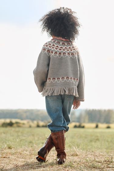 PULL PONCHO À FRANGES AVEC LAINE ÉDITION LIMITÉE - Gris chiné de Zara - Image 3
