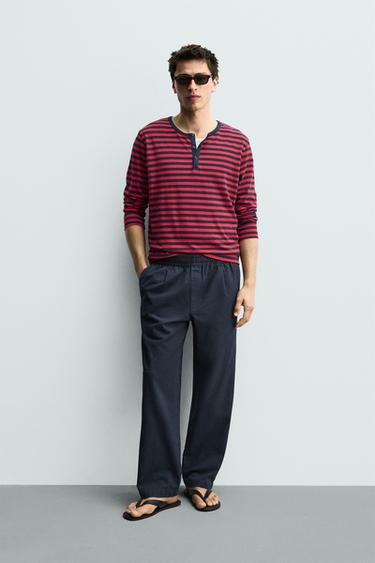 RELAXED FIT HERRINGBONE TROUSERS - Navy blue by Zara - Image 0