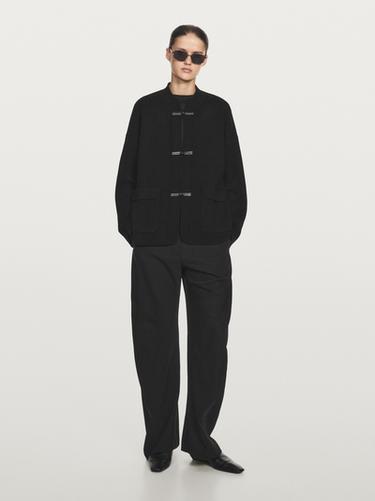 Zara Wool blend knitted jacket with mandarin collar - Black
