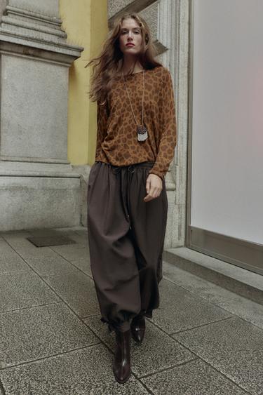 Zara FINE KNIT ANIMAL PRINT JUMPER - Leopard