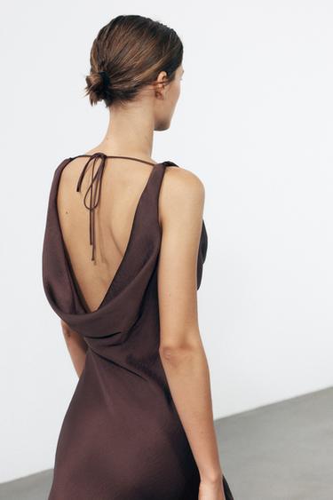 ROBE LONGUE SATINÉE ZW COLLECTION - Marron de Zara - Image 5