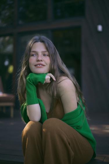 MITAINES LONGUES 100 % LAINE - Vert de Zara