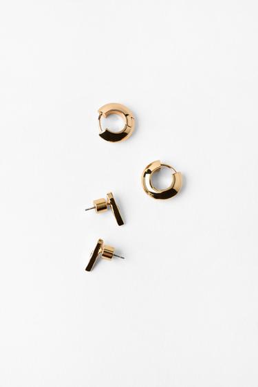 Zara PACK OF SHINY HOOP EARRINGS - Golden