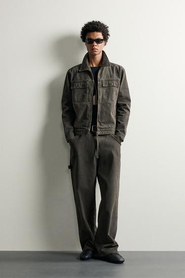 CAZADORA RELAXED FIT BOLSILLOS RAYAS - Botella oscuro de Zara - Imagen 0