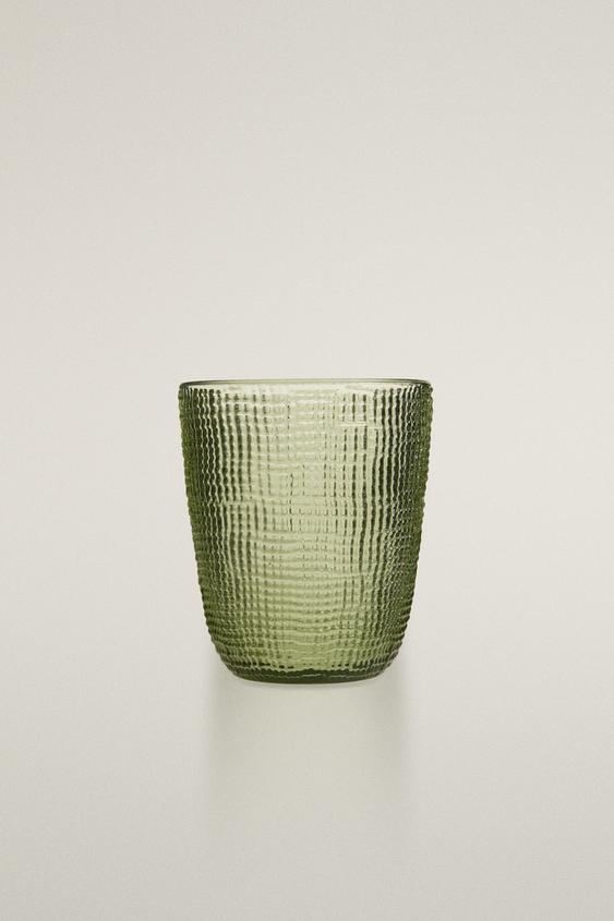 RAISED DESIGN GLASS TUMBLER - Green by Zara - Image 0