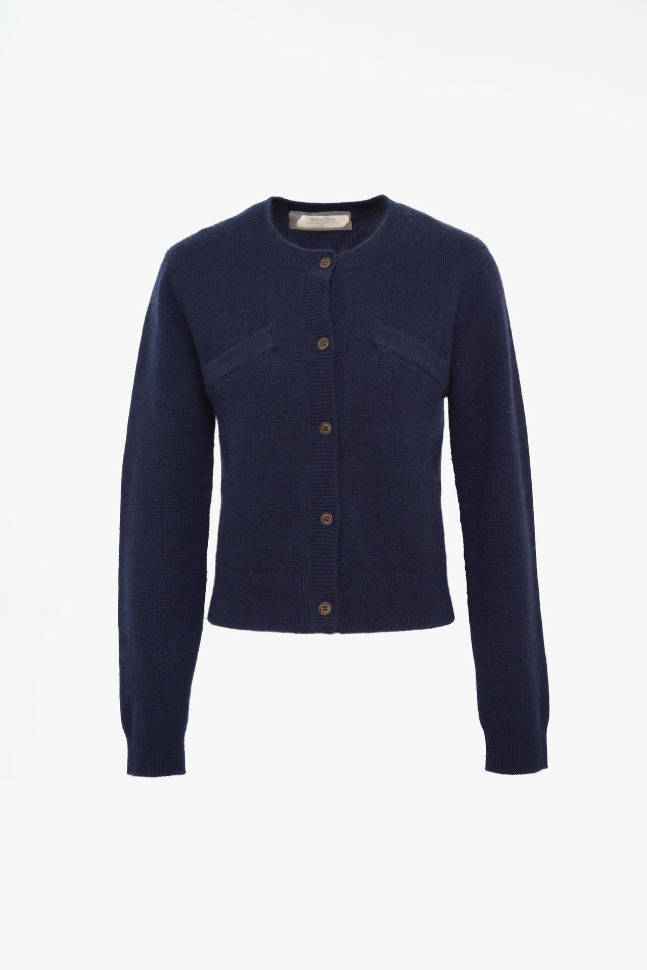 LIMITED EDITION 100% CASHMERE CROPPED CARDIGAN — Navy blue
