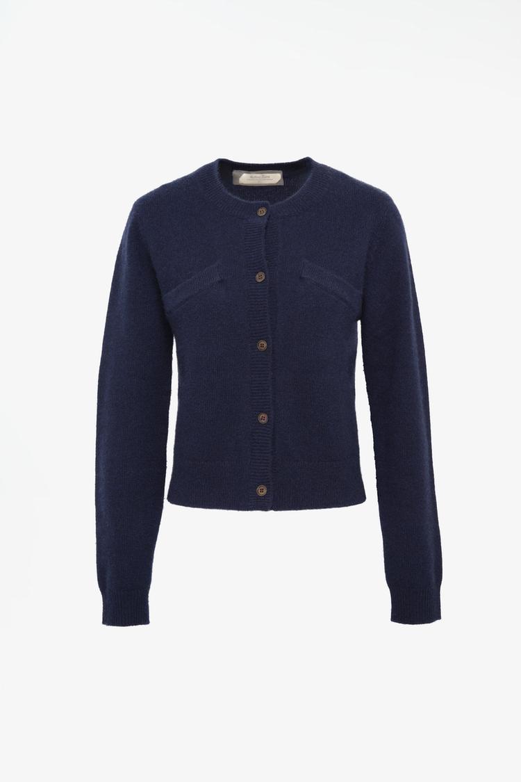 LIMITED EDITION 100% CASHMERE CROPPED CARDIGAN — Navy blue