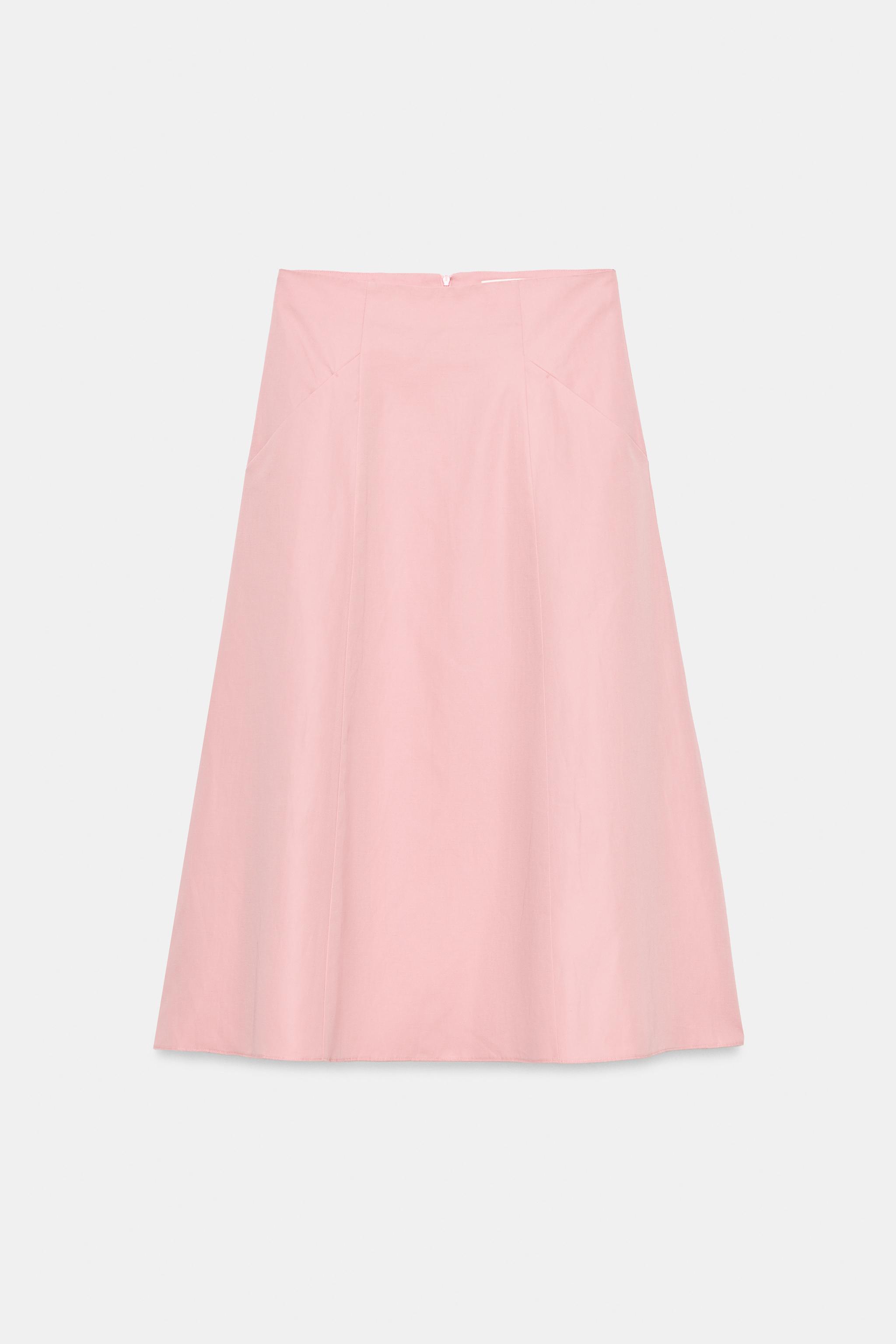 Zara ZW COLLECTION DÖKÜMLÜ MİDİ ETEK görsel 7