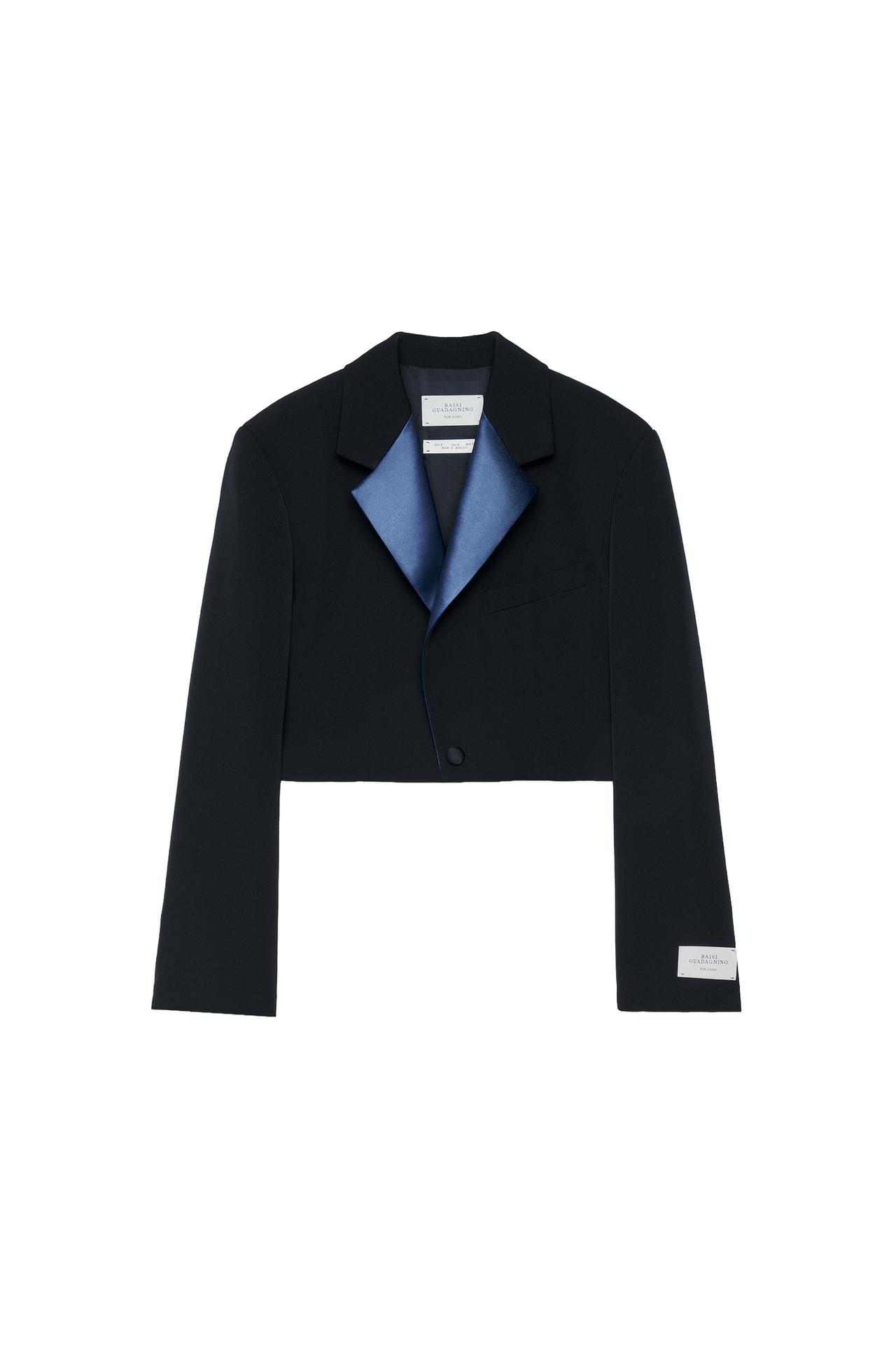 100% WOOL CROPPED FIT tuxedo-style SUIT BLAZER