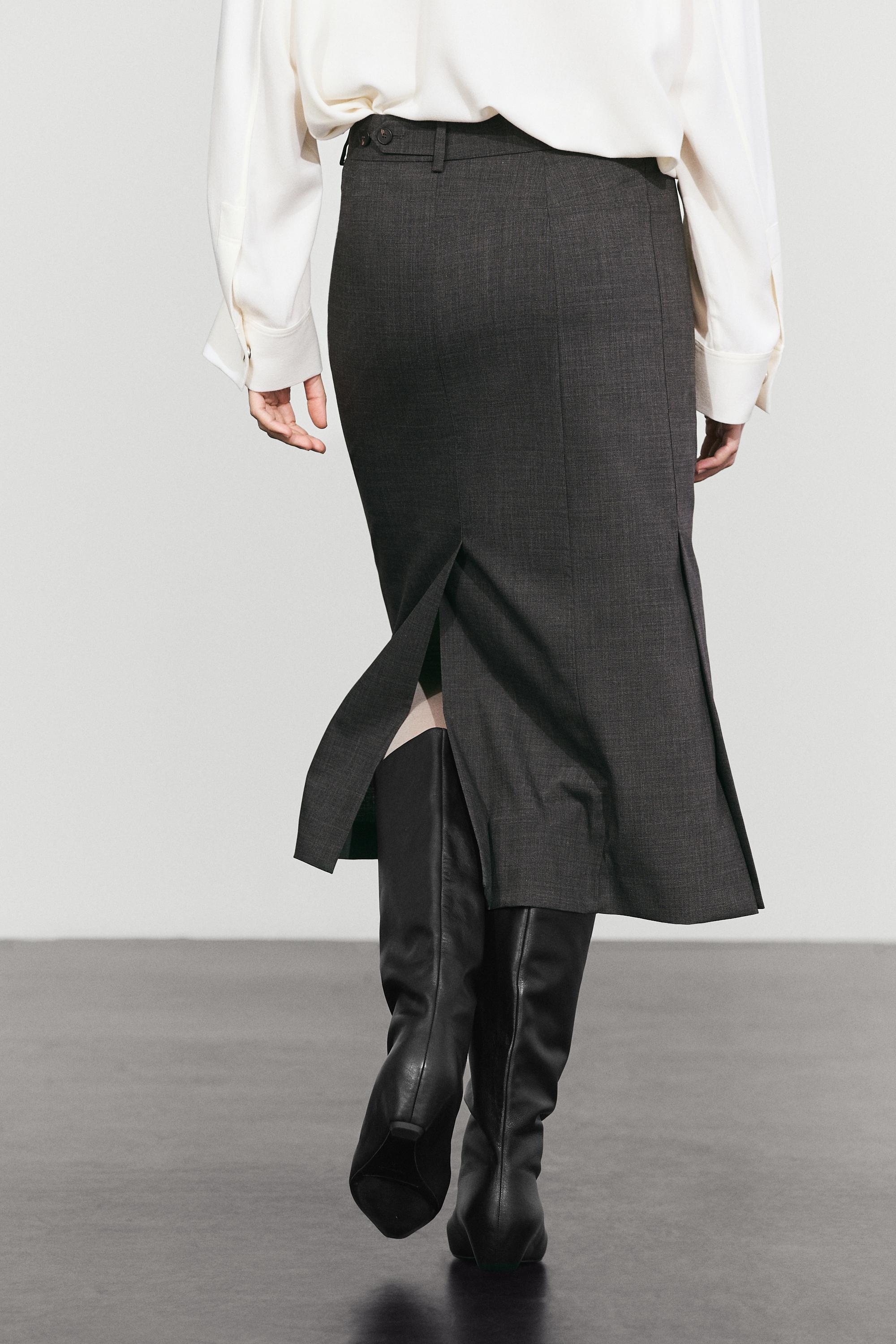 Straight wool-blend midi skirt