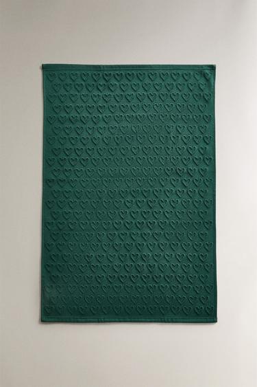TORCHON DE CUISINE COTON ÉPONGE CŒURS NOËL - Vert de Zara - Image 1