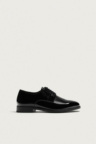 FAUX-PATENT DERBY SHOES - Black by Zara