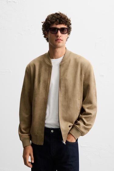 Zara FAUX SUEDE BOMBER JACKET - Beige