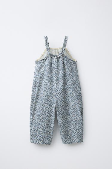 LONG FLORAL DUNGAREES - Blue by Zara - Image 1