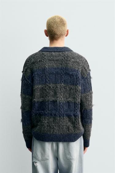 STRIPED JACQUARD KNIT POLO SHIRT - Anthracite grey by Zara - Image 2