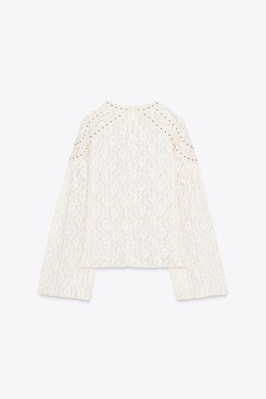 STUDDED LACE TOP - Ecru by Zara - Image 8