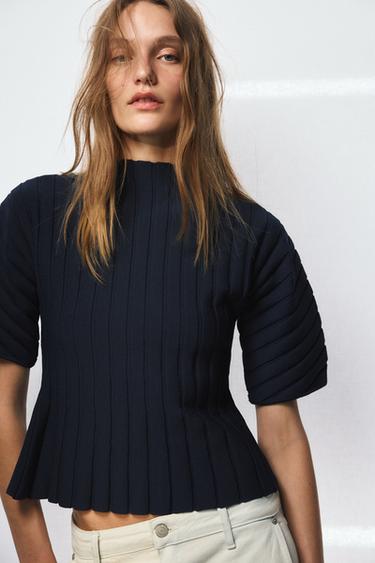 TOP PUNTO RIB MANGA ABULLONADA - Marino de Zara