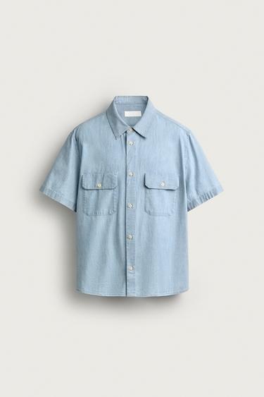 CHAMBRAY POCKET SHIRT - Light blue by Zara