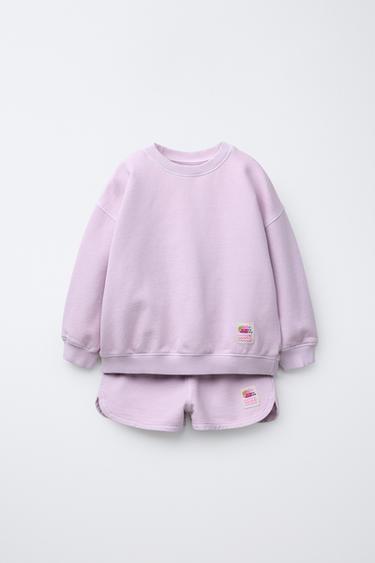 Zara PLAIN SWEATSHIRT AND BERMUDA SET WITH LABEL - Light mauve
