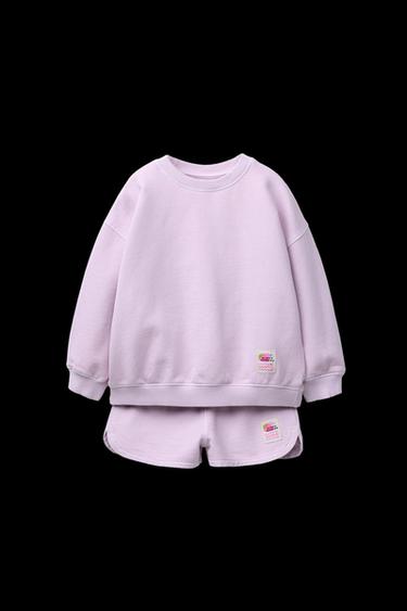 LABEL PLAIN SWEATSHIRT AND BERMUDA SET - Light mauve by Zara - Image 0