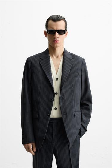 Zara PINSTRIPE SUIT JACKET - Navy blue - Image 0