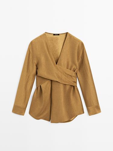 Zara Flowing shirt with waist detail - Olive green