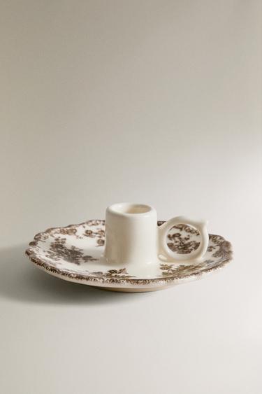 Zara FLORAL EARTHENWARE CANDLEHOLDER - Brown - Image 0