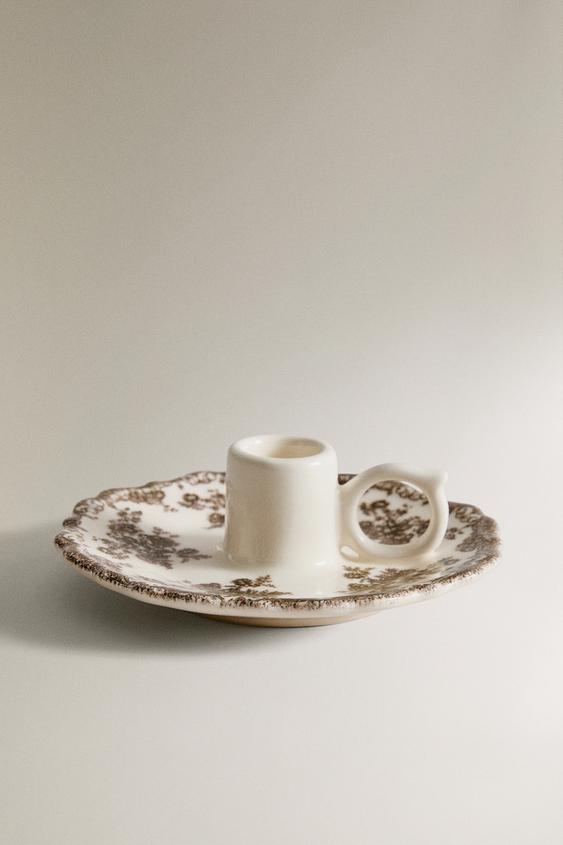 FLORAL EARTHENWARE CANDLEHOLDER