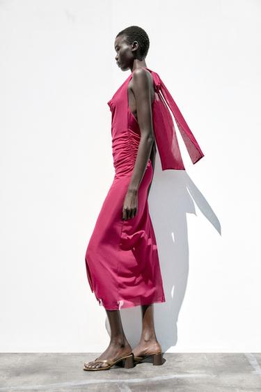 ROBE TULLE HALTER DRAPÉE - Framboise de Zara - Image 3