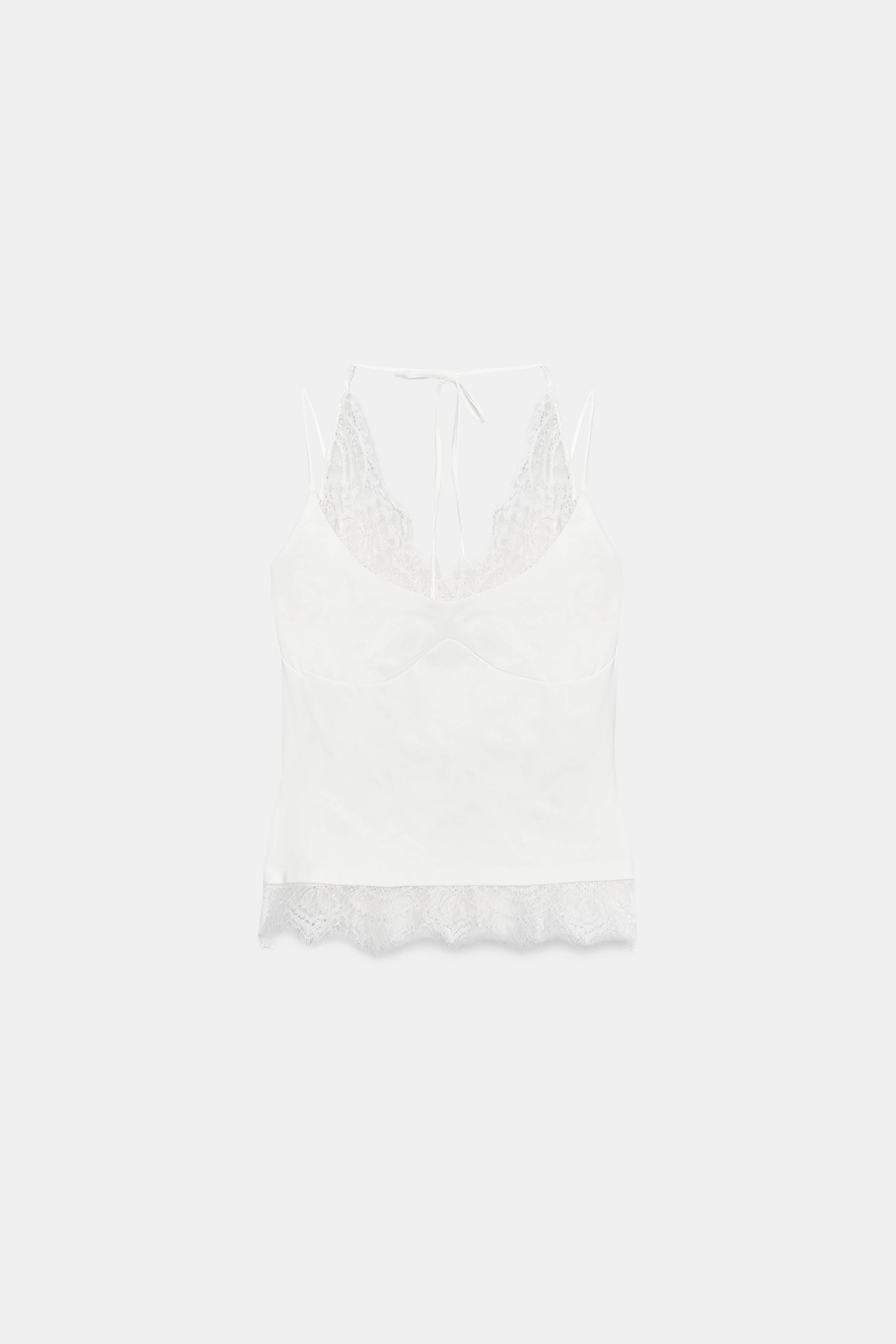 Zara DANTEL DETAYLI HALTER TOP görsel 6