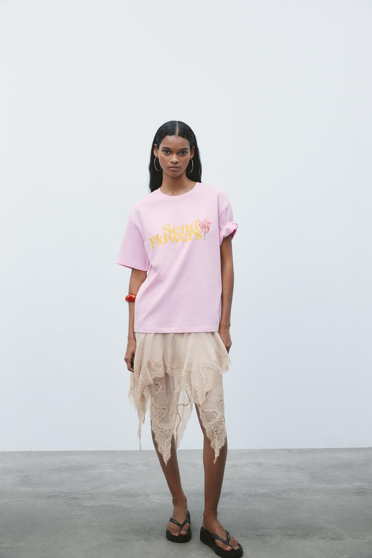 CAMISETA ESTAMPADA FLORES EMANUEL SWEERT Rosa ZARA Chile