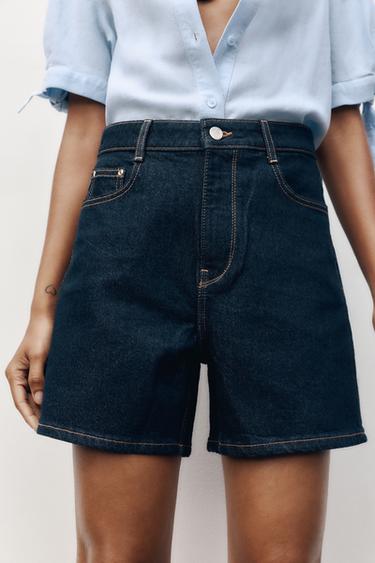 SHORTS Z1975 MOM FIT بخصر عالٍ - أزرق الخاص بـ Zara