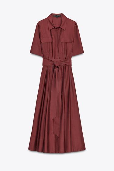VESTIDO POPELÍN ZW COLLECTION - Granate de Zara - Imagen 0