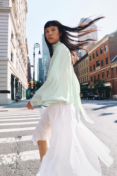 Zara ZW COLLECTION ASYMMETRIC FLOWY SKIRT - White